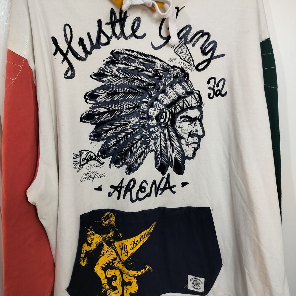 M853) Hustle Gang Arena Beans 32 Colorblock Pullover Graphic Hoodie Tall 3X - Picture 6 of 9